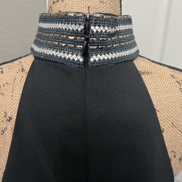 Black Bebe Halter Dress with Key hole & Jeweled Neck Choker Medium - Picture 7 of 13